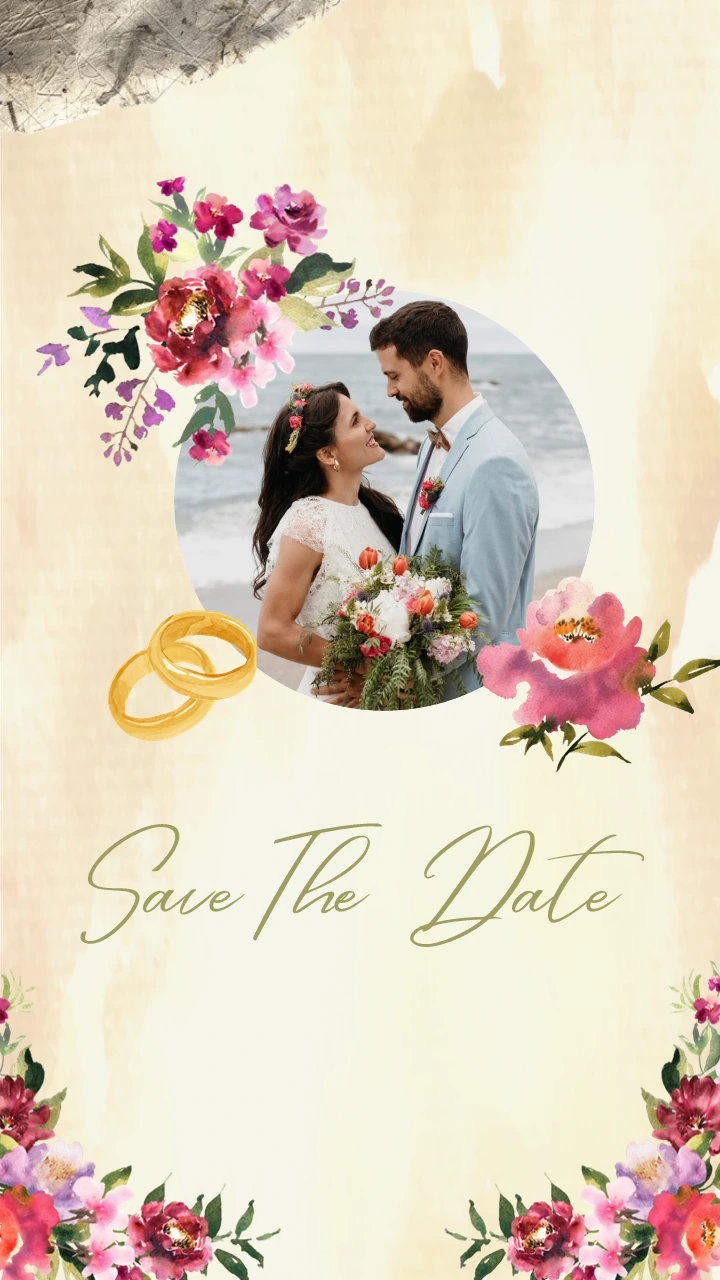 Pink Flower Save The Date Invite