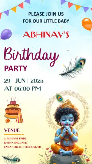 Little Krishna Birthday Invite Video Card