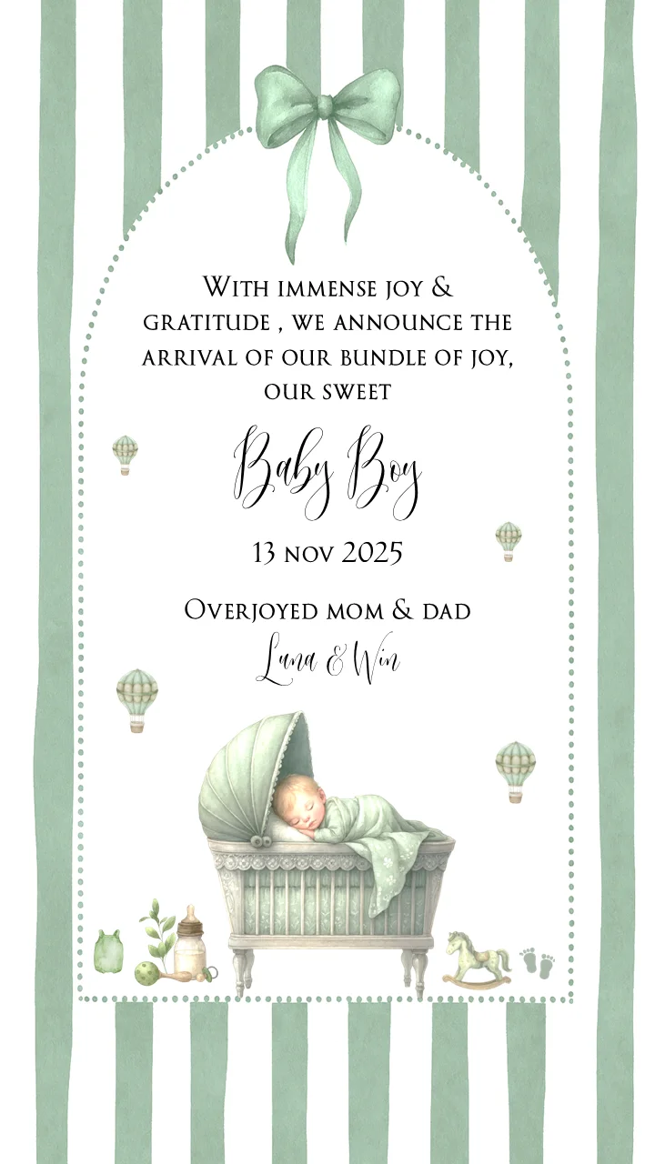 Sage Stripe Baby Boy Announcement